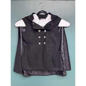 Skoonheid Collection Black Double Breasted Cape Coat Jacket Silver Buttons L